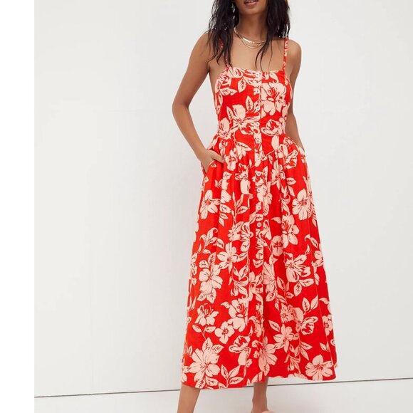 Free People The Perfect Sundress Floral Red long orange open back s small - Picture 1 of 9